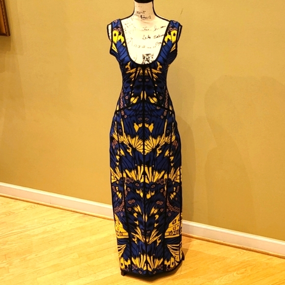 Herve Leger Dresses & Skirts - Herve Leger Long Dress Gown in Blue and yellow luxurious pattern 💛 💙